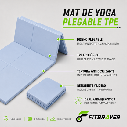 Mat De Yoga Plegable Abdominales Antideslizante 183x60x0.5 Azul
