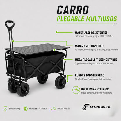 Carrito Para Compras Plegable Para Camping Con Mesita Cubierta Funcional Multiuso