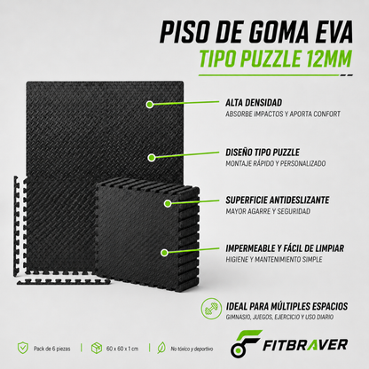 Pack 6 Unidad Piso Deportivo Goma Eva Alfombra Tatami 60x60