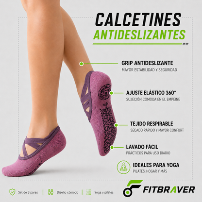 Pack 6 Pares de Calcetines Antideslizantes Yoga Ballet Pilates Set Cortos