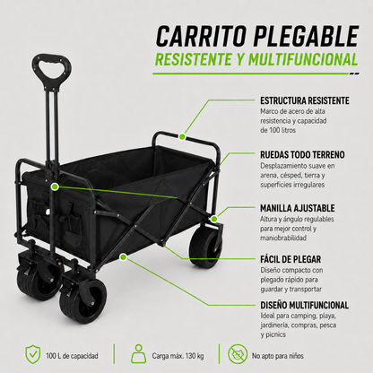 Carrito Plegable Armable Ruedas Gruesas 360° Multiuso Negro