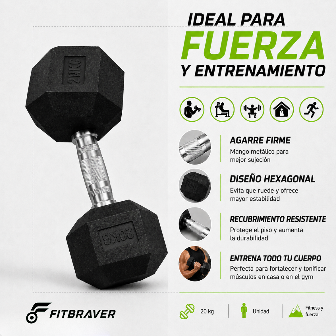 Mancuerna Hexagonal 20kg Acero y Caucho 1 Unidad