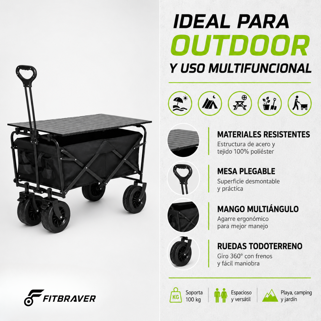 Carrito Para Compras Plegable Para Camping Con Mesita Cubierta Funcional Multiuso