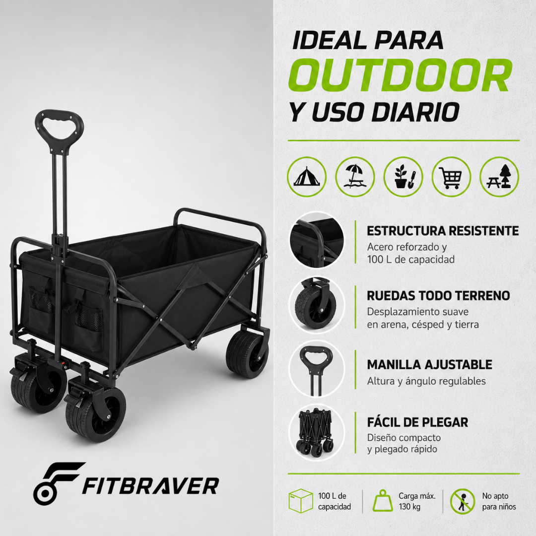 Carrito Plegable Armable Ruedas Gruesas 360° Multiuso Negro