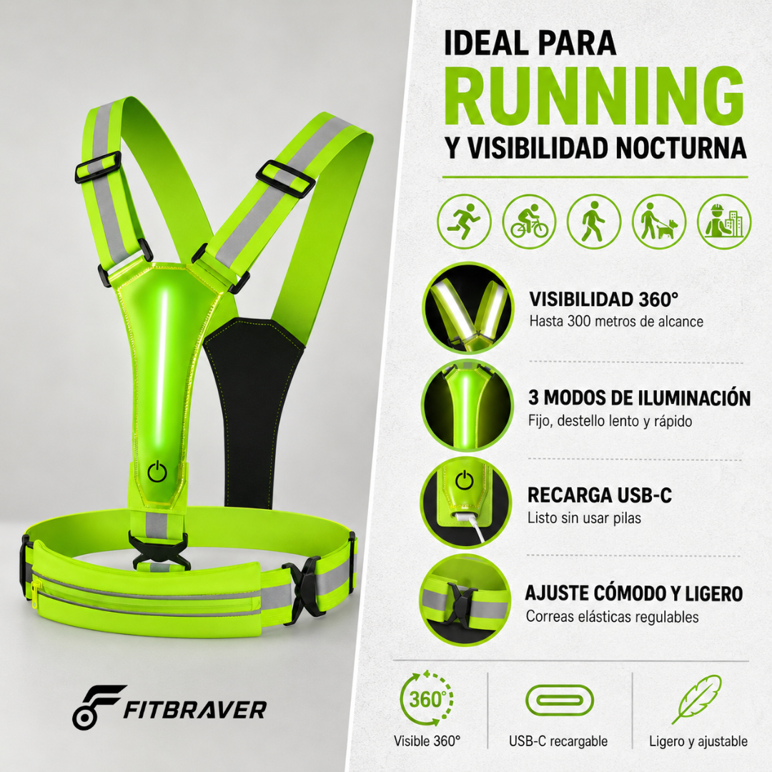 Chaleco Reflectivo Deportivo Luces Recargables Seguridad