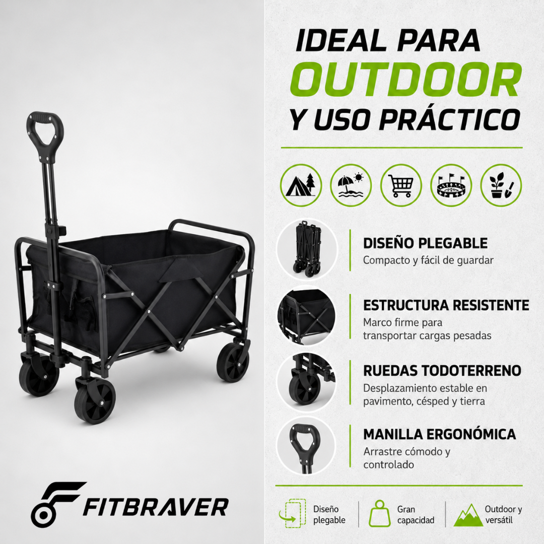 Carrito Plegable Armable Práctico Camping Multiuso Ruedas 360°