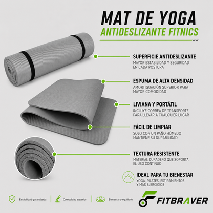 Mat de Yoga 15mm Grueso Colchoneta Pilates Antideslizante NBR Gris