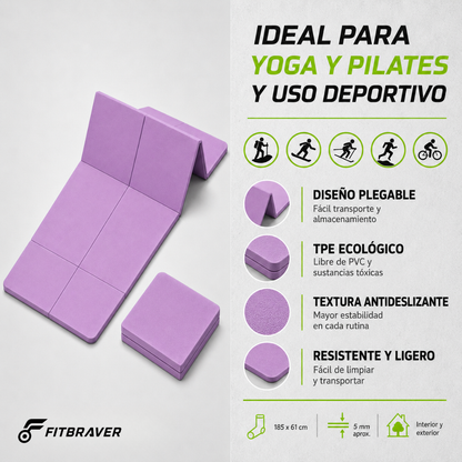 Mat De Yoga Plegable Abdominales Antideslizante 183x60x0.5 Morado