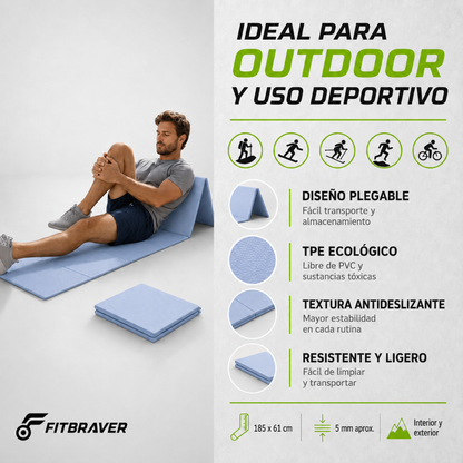 Mat De Yoga Plegable Abdominales Antideslizante 183x60x0.5 Azul