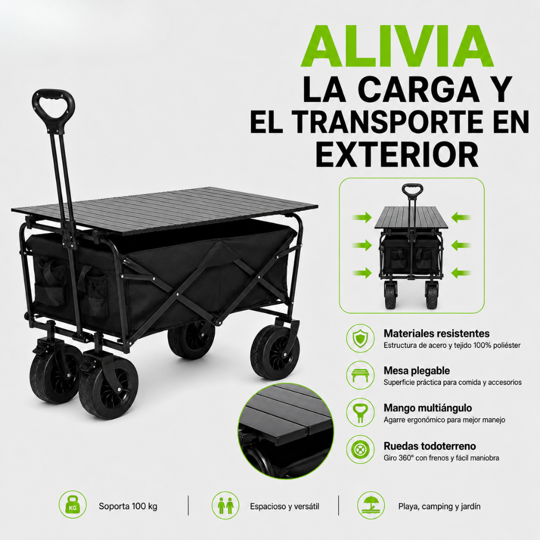 Carrito Para Compras Plegable Para Camping Con Mesita Cubierta Funcional Multiuso
