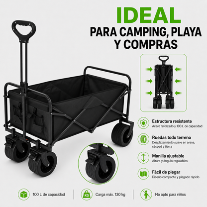 Carrito Plegable Armable Ruedas Gruesas 360° Multiuso Negro