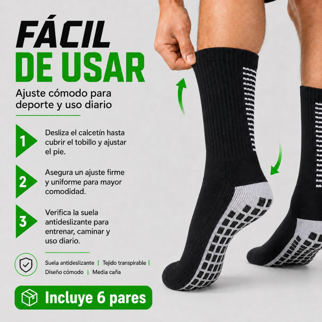 Pack 12 Calcetines Deportivos Antideslizante Largos con Grip Futbol