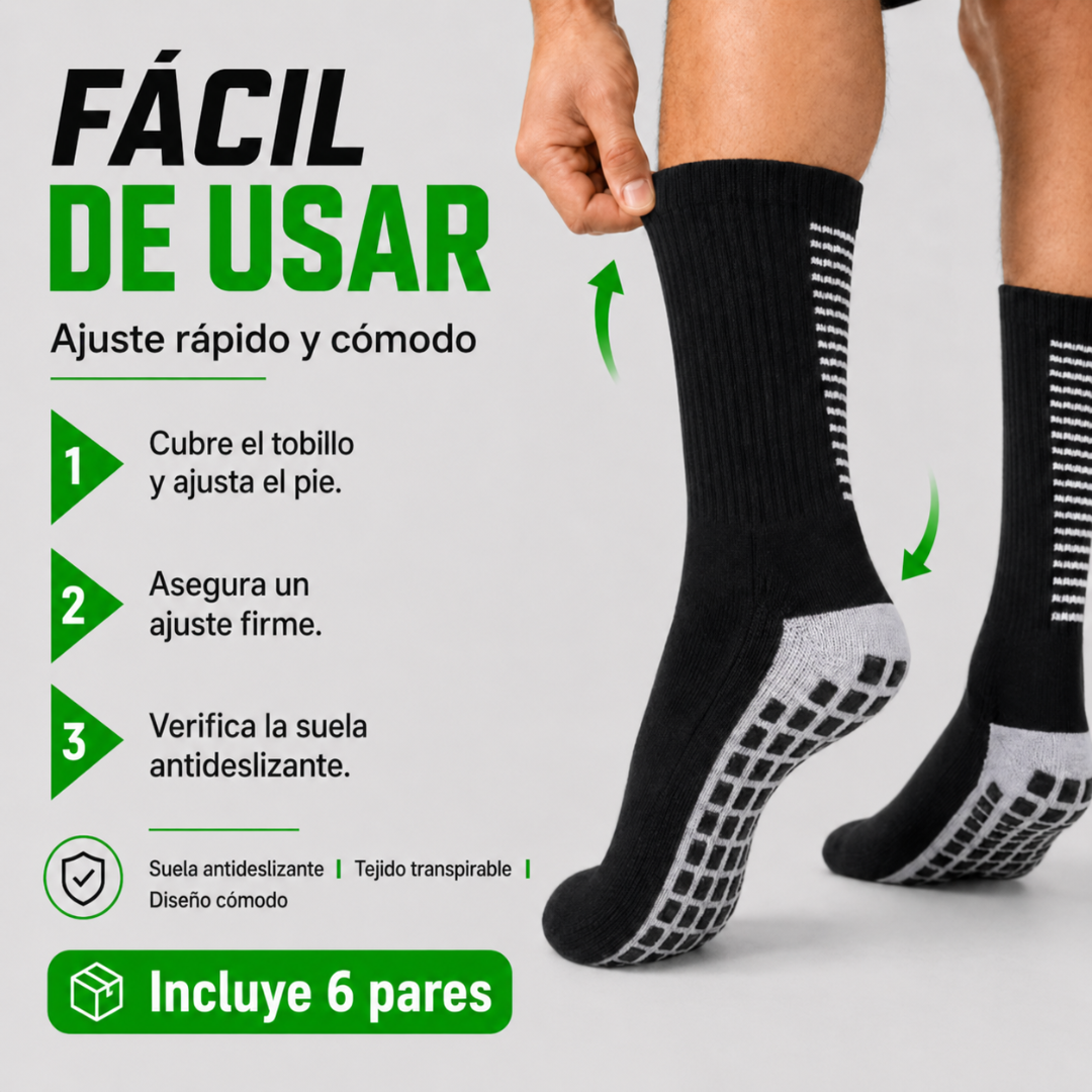 Pack 12 Calcetines Deportivos Antideslizante Largos con Grip Futbol