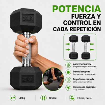 Mancuerna Hexagonal 20kg Acero y Caucho 1 Unidad