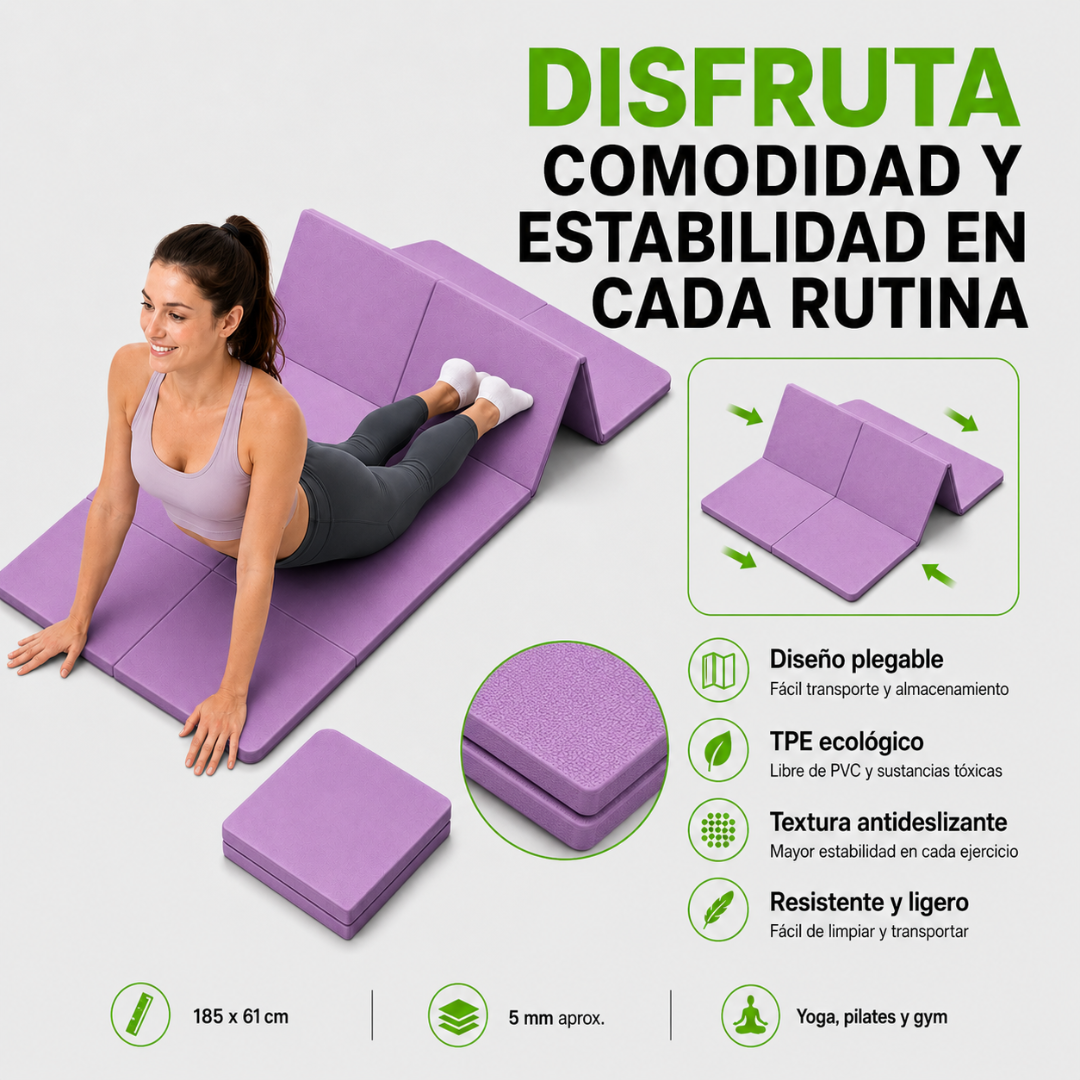 Mat De Yoga Plegable Abdominales Antideslizante 183x60x0.5 Morado