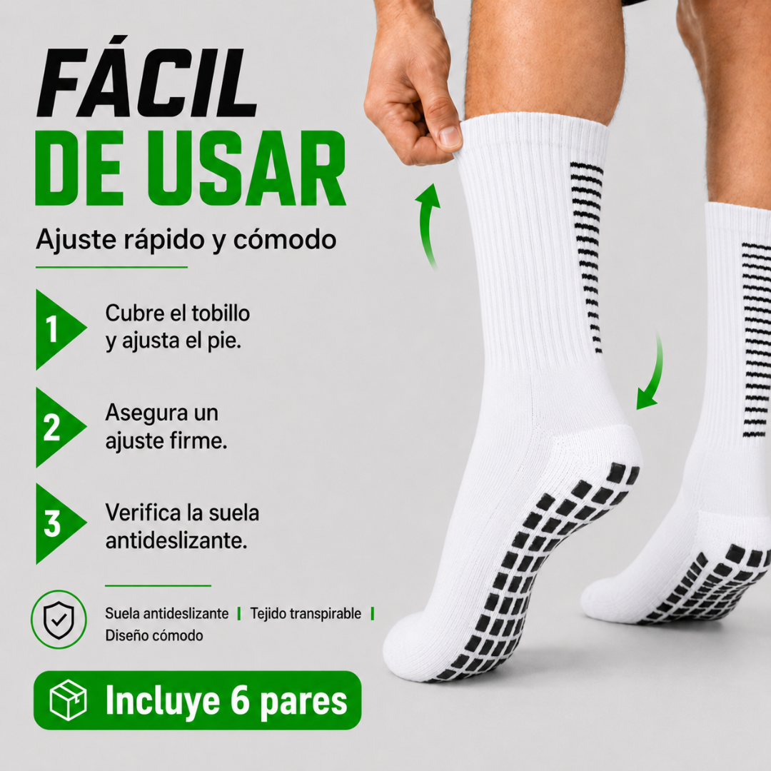 Pack 12 Calcetines Deportivos Largos Antideslizantes con Grip Futbol