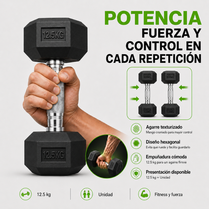 Mancuerna Hexagonal 12.5kg Acero y Caucho 1 Unidad