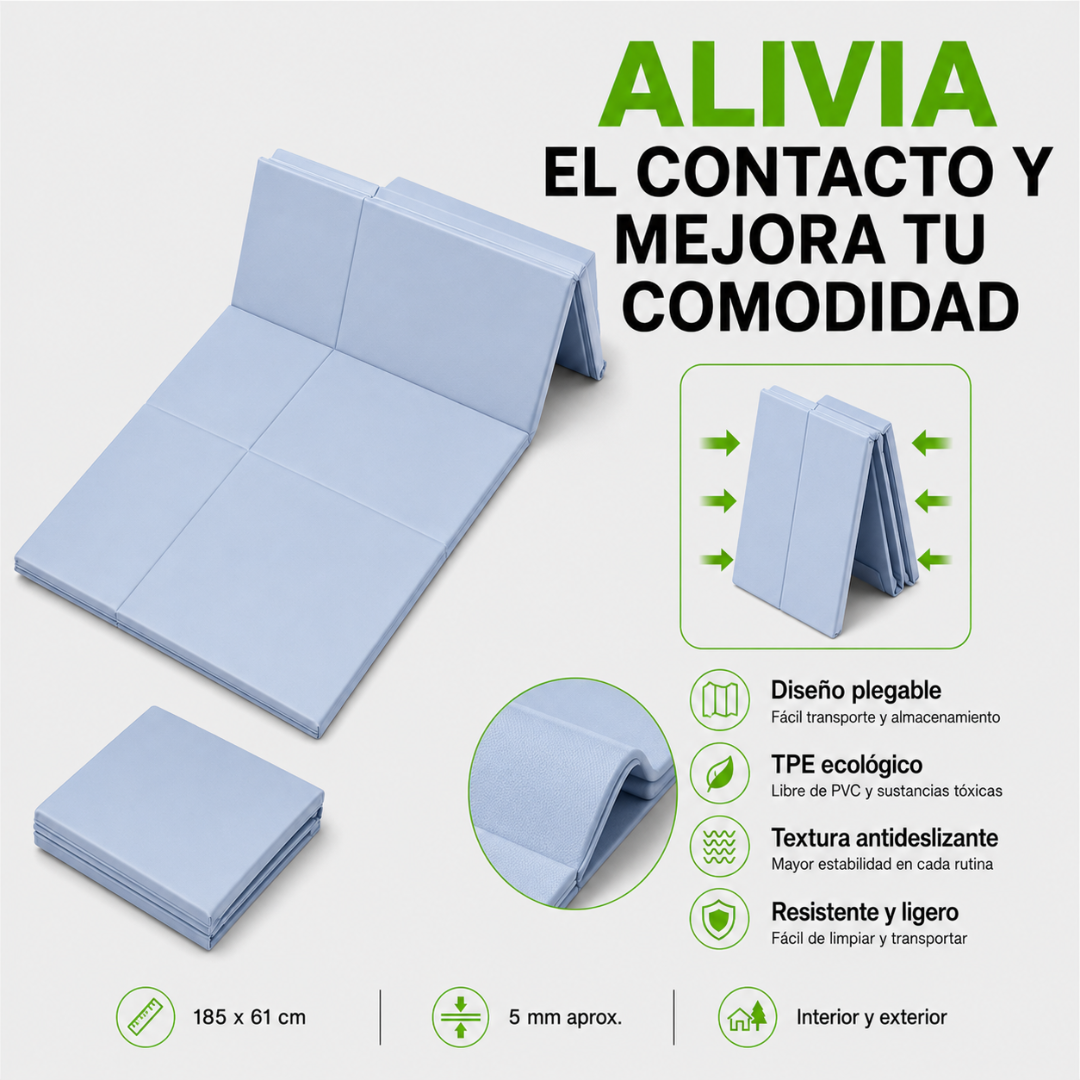 Mat De Yoga Plegable Abdominales Antideslizante 183x60x0.5 Azul
