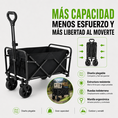 Carrito Plegable Armable Práctico Camping Multiuso Ruedas 360°