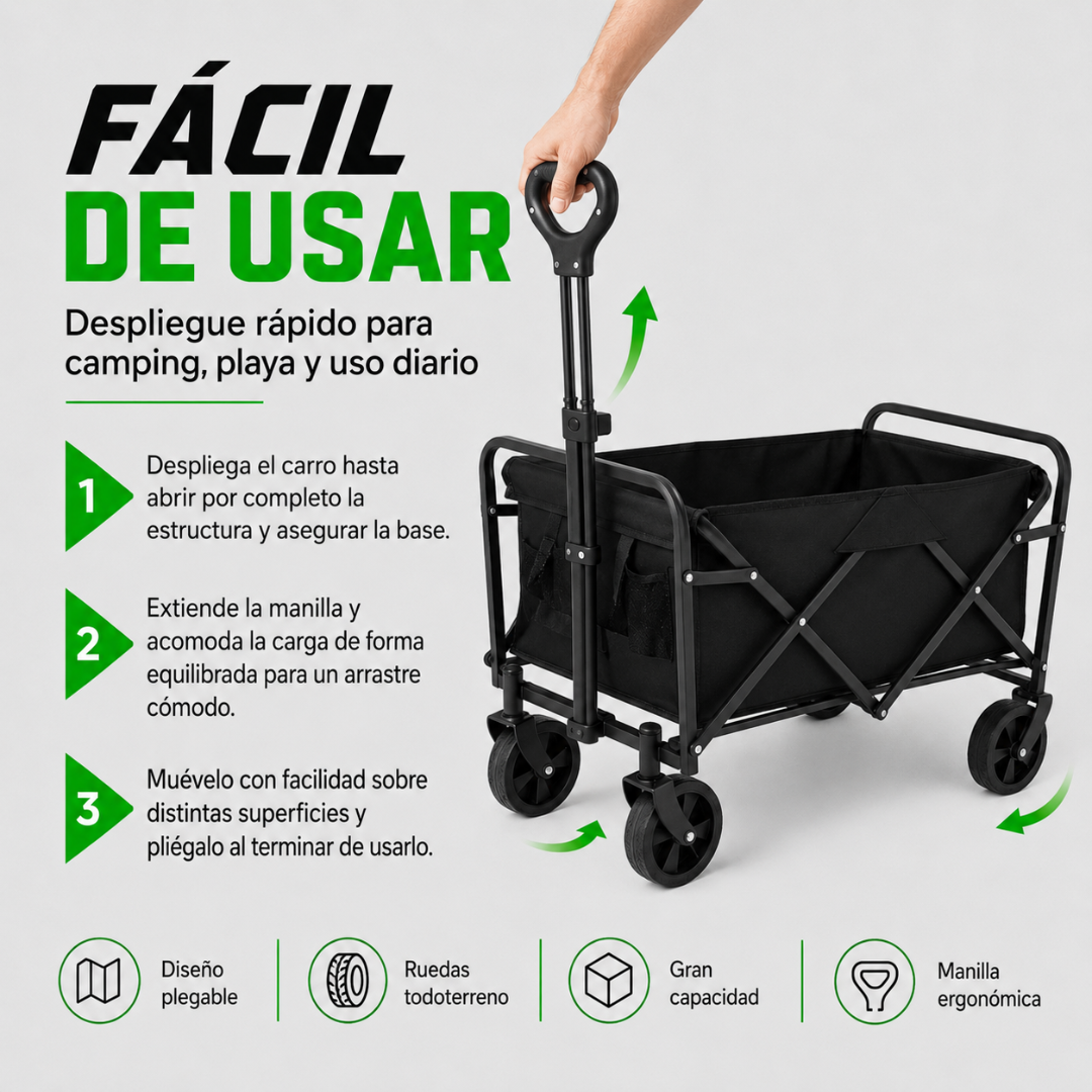 Carrito Plegable Armable Práctico Camping Multiuso Ruedas 360°
