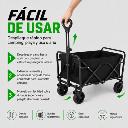Carrito Plegable Armable Práctico Camping Multiuso Ruedas 360°