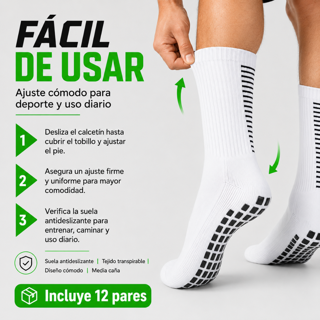 Pack 12 Calcetines Deportivos Largos Antideslizantes con Grip Futbol