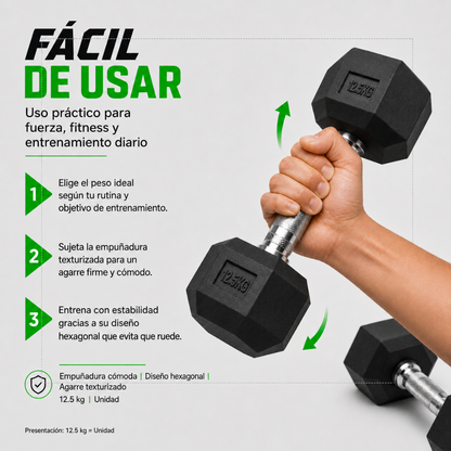 Mancuerna Hexagonal 12.5kg Acero y Caucho 1 Unidad