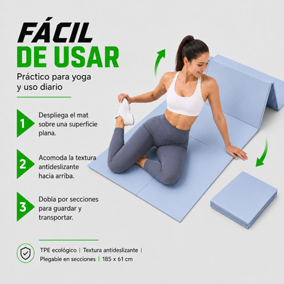 Mat De Yoga Plegable Abdominales Antideslizante 183x60x0.5 Azul
