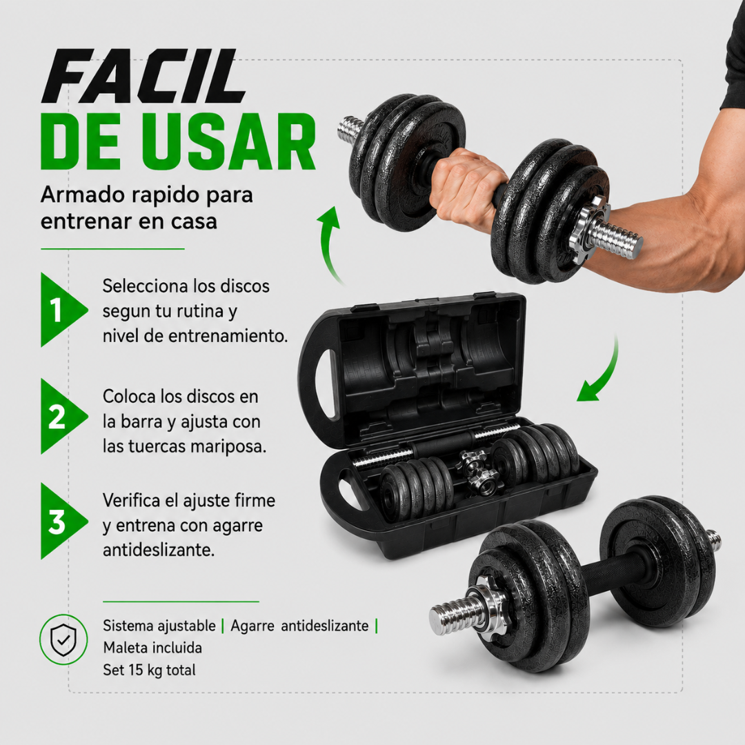 SET DE MANCUERNAS 15KG HIERRO