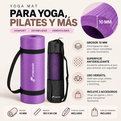 Mat de Yoga 10mm Grueso Colchoneta Pilates Antideslizante NBR Lila