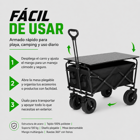 Carrito Para Compras Plegable Para Camping Con Mesita Cubierta Funcional Multiuso