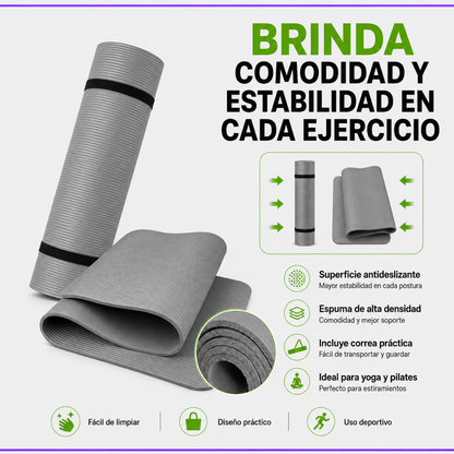 Mat de Yoga 15mm Grueso Colchoneta Pilates Antideslizante NBR Gris