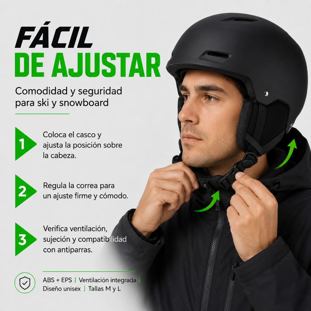 Casco Ski Snowboard De Nieve Adulto Ajustable Talla M Negro Esquí