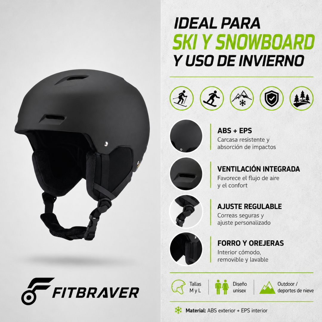 Casco Ski Snowboard De Nieve Adulto Ajustable Talla M Negro Esquí