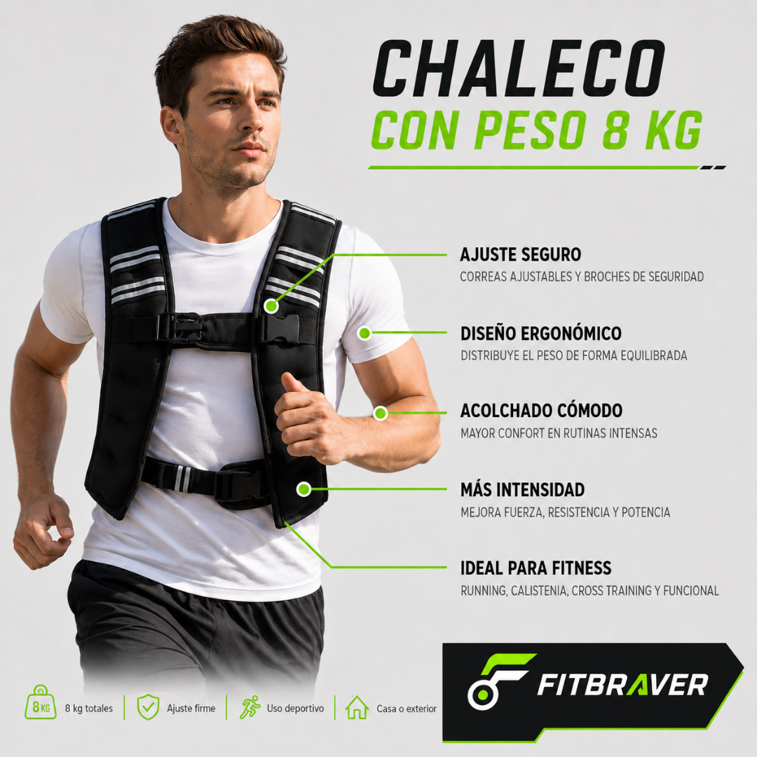 Chaleco Peso 8kg Ajustable Crossfit Lastrado Ejercicios
