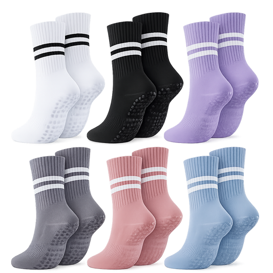 Pack 12 Calcetines de Yoga Largos Antideslizantes Pilates Diseño Rayas
