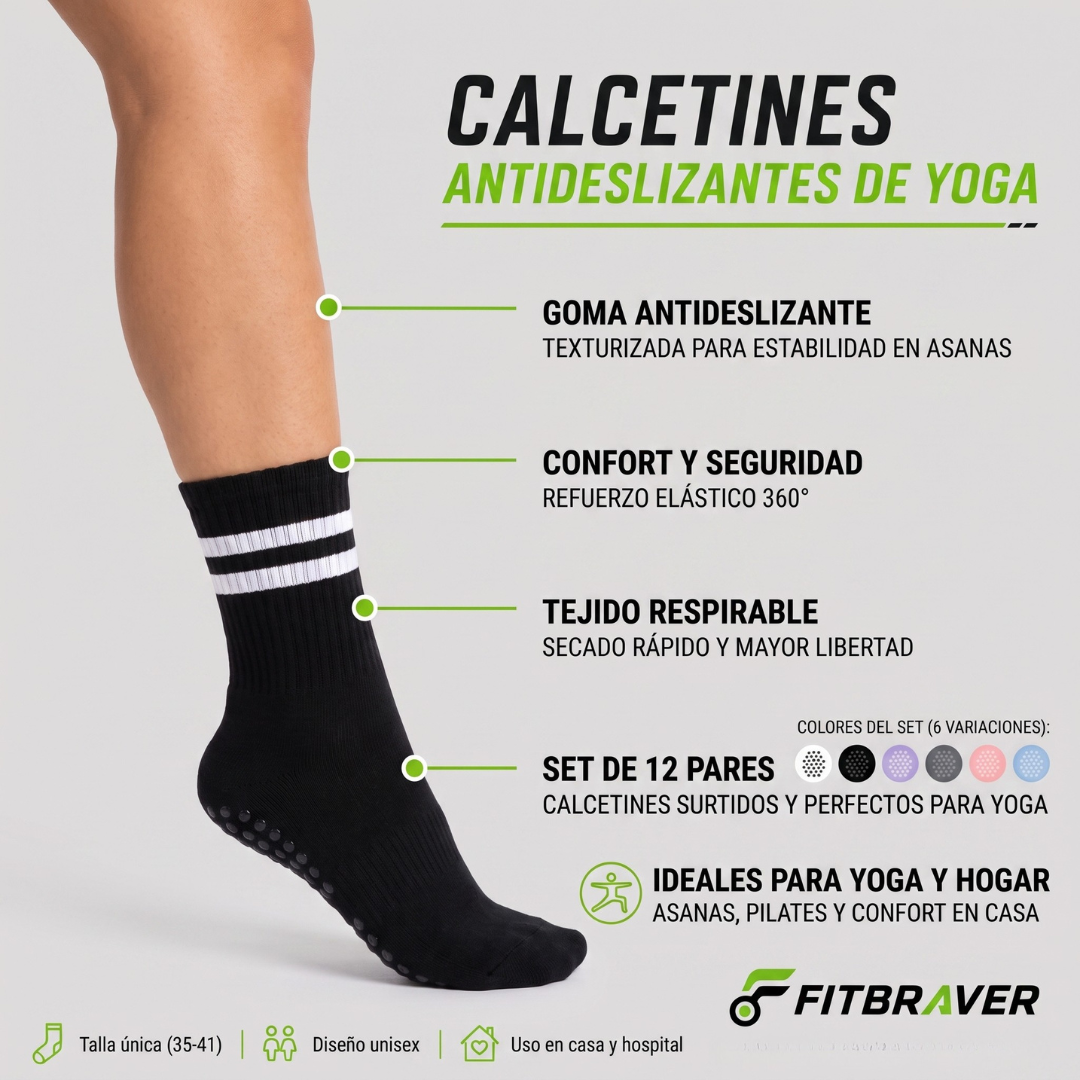 Pack 12 Pares Calcetines Yoga Pilates Antideslizante Fitness