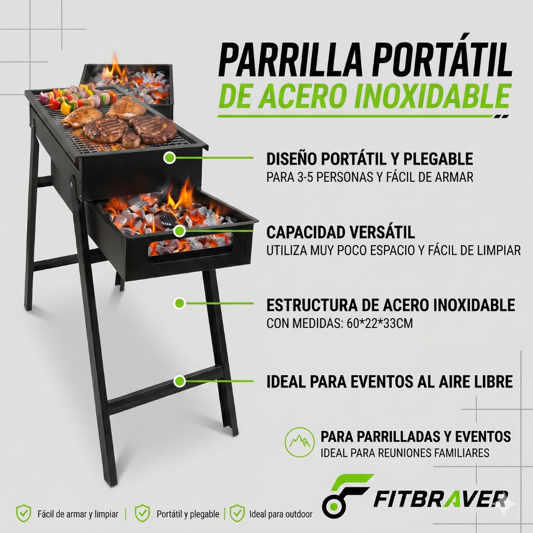 Parrilla Parrillera Para Asado Plegable Portatil Xl 60x22x33