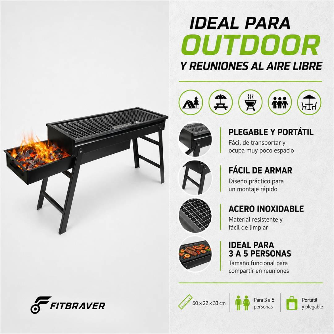Parrilla Parrillera Para Asado Plegable Portatil Xl 60x22x33