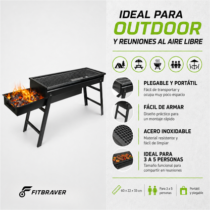 Parrilla Parrillera Para Asado Plegable Portatil Xl 60x22x33