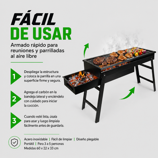 Parrilla Parrillera Para Asado Plegable Portatil Xl 60x22x33