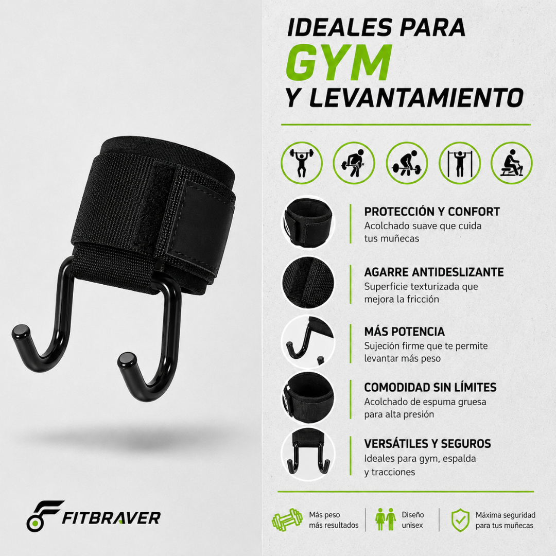 X2 Ganchos De Agarre Straps Gym Pesas Peso Muerto Ajustable