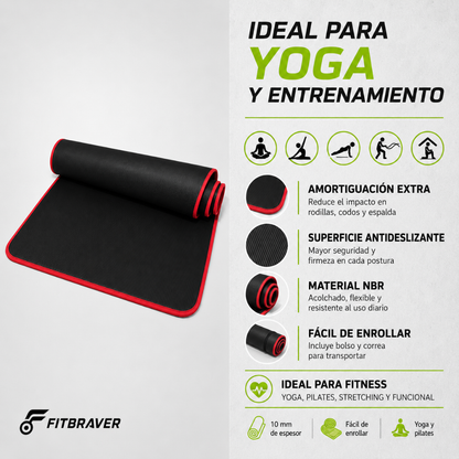 Mat Yoga Grueso 10mm Cómodo Antideslizante Nbr 183x61cm Fit