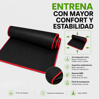 Mat Yoga Grueso 10mm Cómodo Antideslizante Nbr 183x61cm Fit