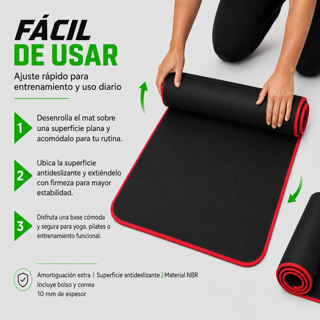 Mat Yoga Grueso 10mm Cómodo Antideslizante Nbr 183x61cm Fit