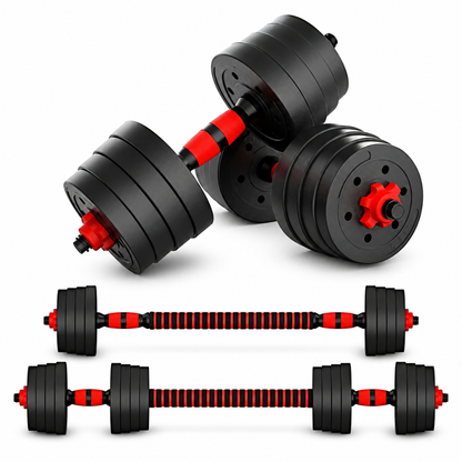 Set Mancuernas Ajustables 20kg Importación con Barra Extensible y Discos Negro